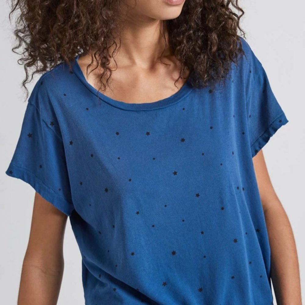 Current/Elliott The Crew Neck Limoges Falling Stars Distressed Relaxed Edgy Tee